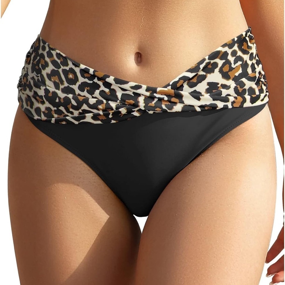 SHEKINI Women's Bikini Bottom Twist Front Cheeky Swimsuit Ruched Bottoms size M